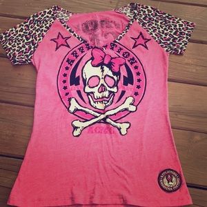 Affliction American Customs Skull V Neck Tee